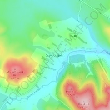 Crawfordjohn topographic map, elevation, terrain