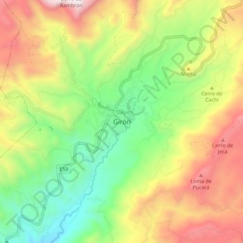 Girón topographic map, elevation, terrain
