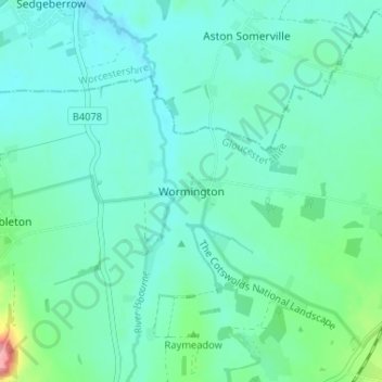Wormington topographic map, elevation, terrain