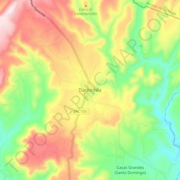 Tlachichila topographic map, elevation, terrain