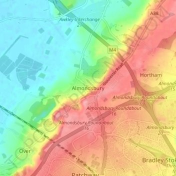 Almondsbury topographic map, elevation, terrain