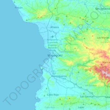 Mayagüez topographic map, elevation, terrain