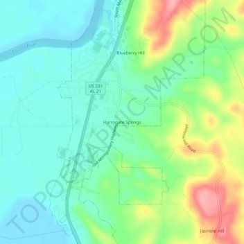 Harrogate Springs topographic map, elevation, terrain