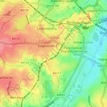 Calthorpe Fields topographic map, elevation, terrain