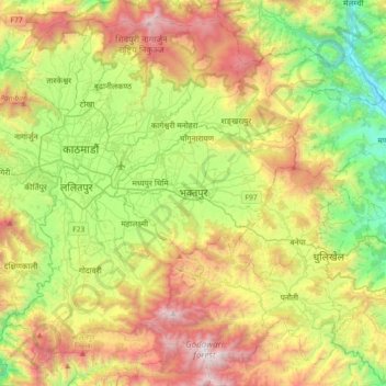 Bhaktapur topographic map, elevation, terrain