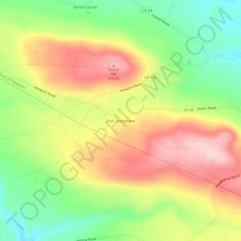 Irish Settlement topographic map, elevation, terrain