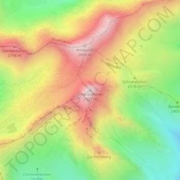 Schwarzhoren topographic map, elevation, terrain
