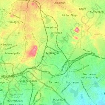 Malkajgiri topographic map, elevation, terrain