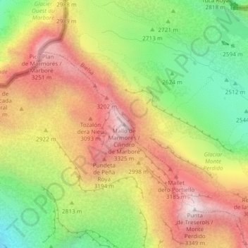 Cilindro de Marboré topographic map, elevation, terrain