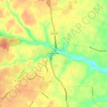 Parkins Mills topographic map, elevation, terrain
