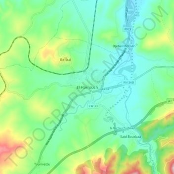 El Harrouch topographic map, elevation, terrain