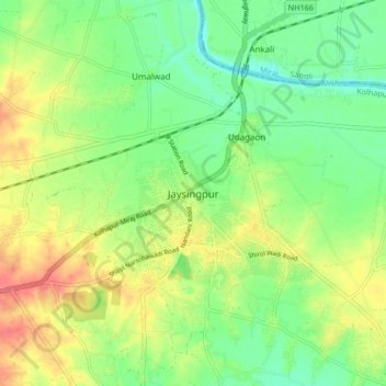 Jaysingpur topographic map, elevation, terrain