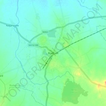 Bodhan topographic map, elevation, terrain