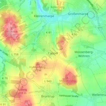 Cappel topographic map, elevation, terrain