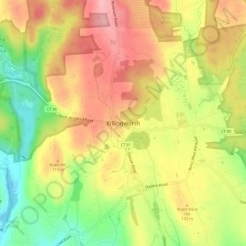 Killingworth topographic map, elevation, terrain