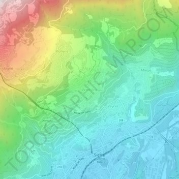 Venthône topographic map, elevation, terrain
