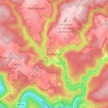 Orchimont topographic map, elevation, terrain