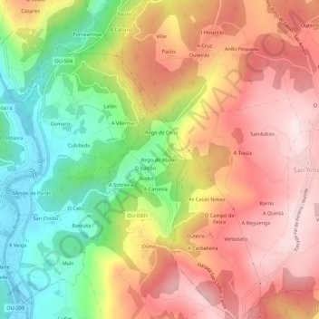 Rego de Abaixo topographic map, elevation, terrain