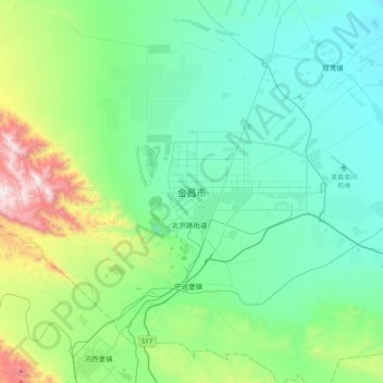 Jinchang topographic map, elevation, terrain