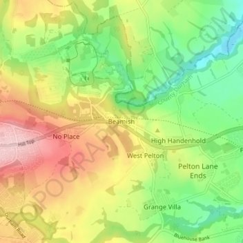 Beamish topographic map, elevation, terrain