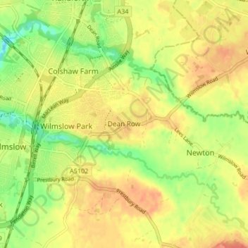 Dean Row topographic map, elevation, terrain