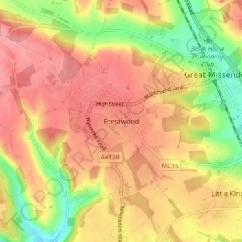 Prestwood topographic map, elevation, terrain