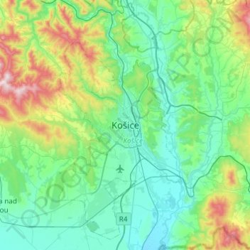 Košice topographic map, elevation, terrain
