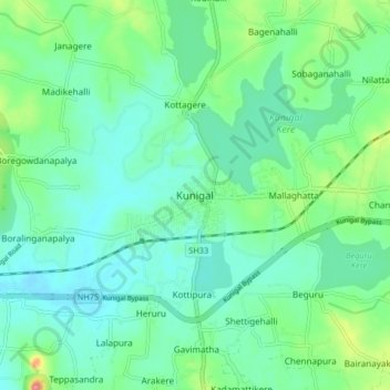 Kunigal topographic map, elevation, terrain