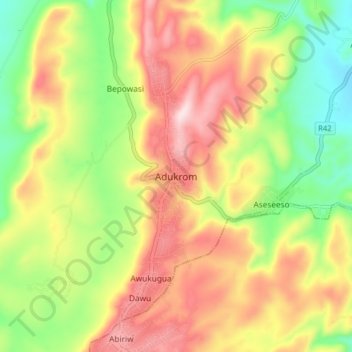 Adukrom topographic map, elevation, terrain