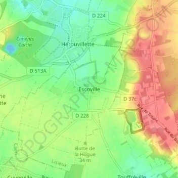 Escoville topographic map, elevation, terrain