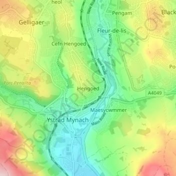 Hengoed topographic map, elevation, terrain