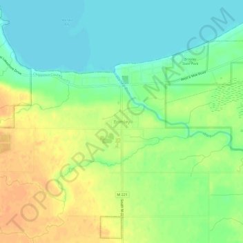 Brimley topographic map, elevation, terrain