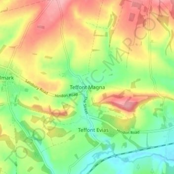 Teffont Magna topographic map, elevation, terrain