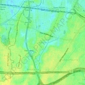 Perumahan Bintara topographic map, elevation, terrain