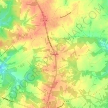 Woodville topographic map, elevation, terrain