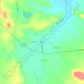 Caddo topographic map, elevation, terrain