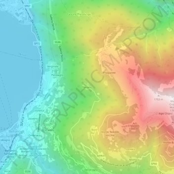 Noceno topographic map, elevation, terrain