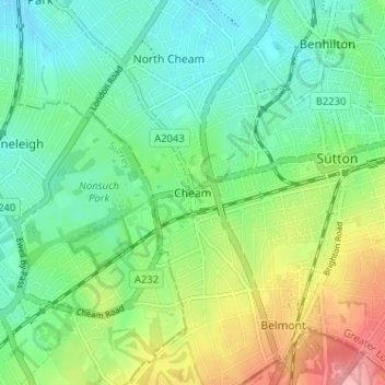 Cheam topographic map, elevation, terrain