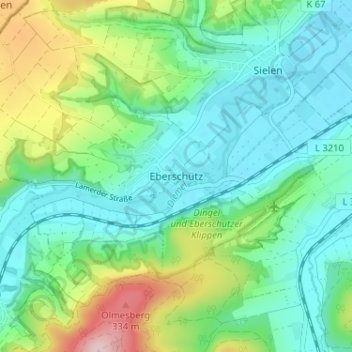 Eberschütz topographic map, elevation, terrain