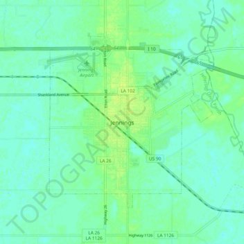 Jennings topographic map, elevation, terrain
