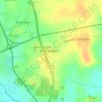 Mianowice topographic map, elevation, terrain