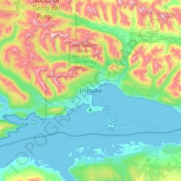 Ushuaia topographic map, elevation, terrain
