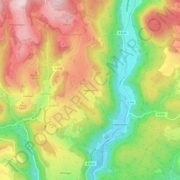 Happingen topographic map, elevation, terrain