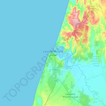 Larache ⵍⵄⵔⴰⵢⵛ العرائش topographic map, elevation, terrain