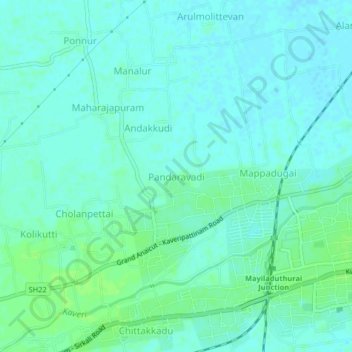 Pandaravadi topographic map, elevation, terrain
