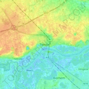 Temse topographic map, elevation, terrain