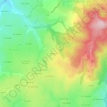 Montignat topographic map, elevation, terrain