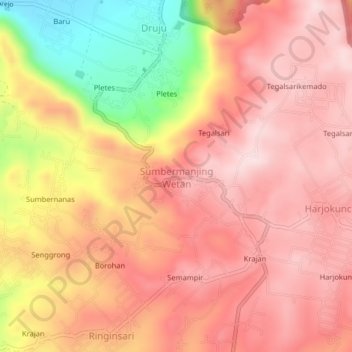 Sumbermanjing Wetan topographic map, elevation, terrain