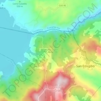 San José Costa Rica topographic map, elevation, terrain