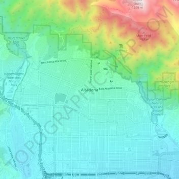 Altadena topographic map, elevation, terrain